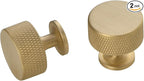 Urnew- 2 Pack Solid Brass Kitchen Cabinet Knobs Gold Dresser Drawer Knobs Knurled Door Pulls for Vanity Table Cupboard Closet Kitchen Hardware Gold
