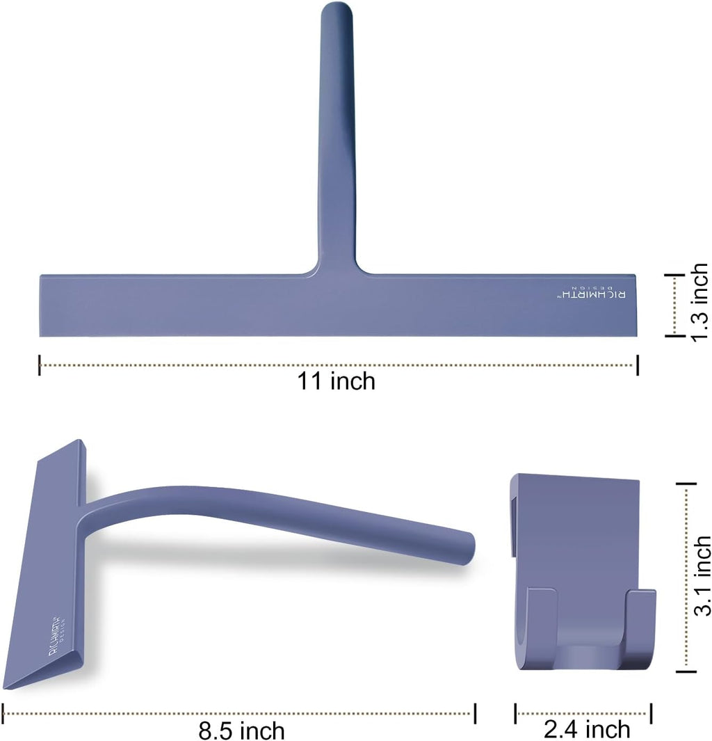 Bathroom Squeegee for Shower, Richmirth 11" Large Shower Squeegee for Glass Doors Silicone Rubber Blade Squeegee Cleaner Tool for Window, Car Glass, Mirror- Blue