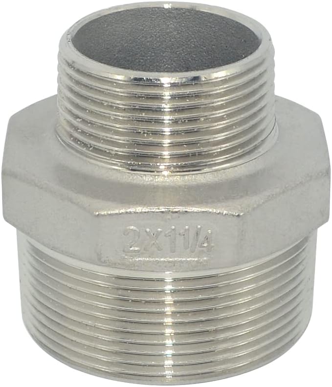 2" Male NPT to 1-1/4" Female NPT Female Reducing/Reducer Bushing Pipe Fitting,Adapter,Stainless Steel SS 304 Hex Bushing