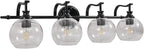 ANDY STAR 4 Light Bathroom Vanity Lights, Matte Black Bathroom Light with Clear Globe Glass Lampshade, 30.5 Inch Industrial Wall Lamp, E26 Base, Bulbs Not Included