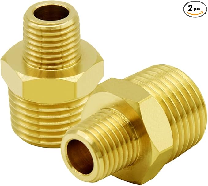 Hooshing 2PCS Brass Pipe Fittings 1/2" NPT x 1/4" NPT Male Reducing Hex Nipples Adapter for Plumbing Job