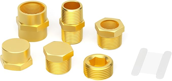 GASHER Brass Pipe Fittings Assortment Kit, Hex Nipple,Reducer Bushing,Reducing Hex Coupling,Hex Heand Plug,End Cap and Socket Plug(72Pcs)