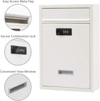 KYODOLED Locking Wall Mount Mailbox, Mail Boxes with Combination Lock for Outside, Security Drop Box with Code,12.4H x 8.54L x 3.35W Inches, White
