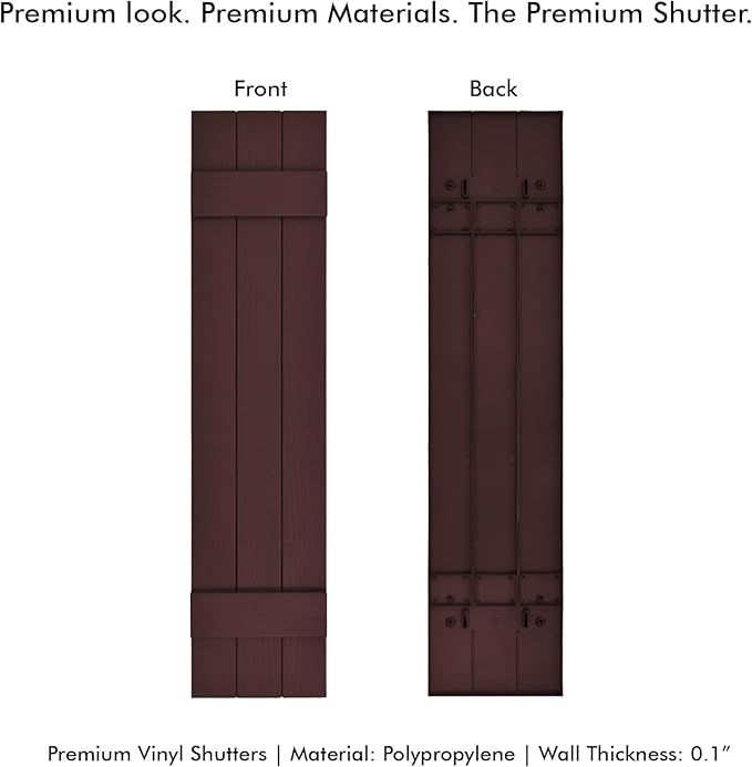 Board & Batten Vinyl Shutters (1 Pair) | 11"x35" (3-Board) - Dark Cherry Mocha | Exterior Window Shutters | Includes Mounting Hardware | Simple Installation | Made in USA