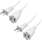 Short Extension Cord 3 Ft，2Pack Flat Plug Extension Cord 2 Prong,US Male/Female Power Cable UL Listed for Indoor/Outdoor Use,White