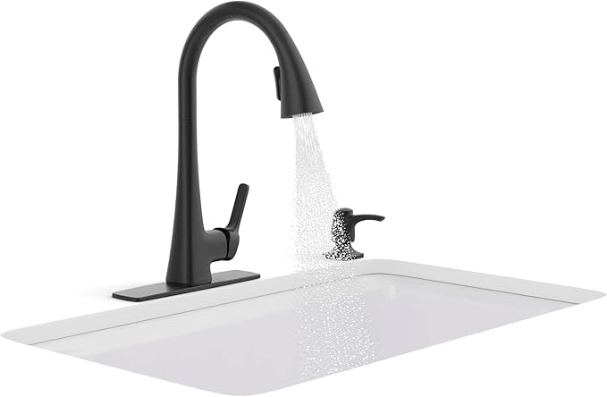 KOHLER R26281-SD-BL Maxton Touchless Pull-Down Kitchen Faucet with soap/Lotion Dispenser, Matte Black