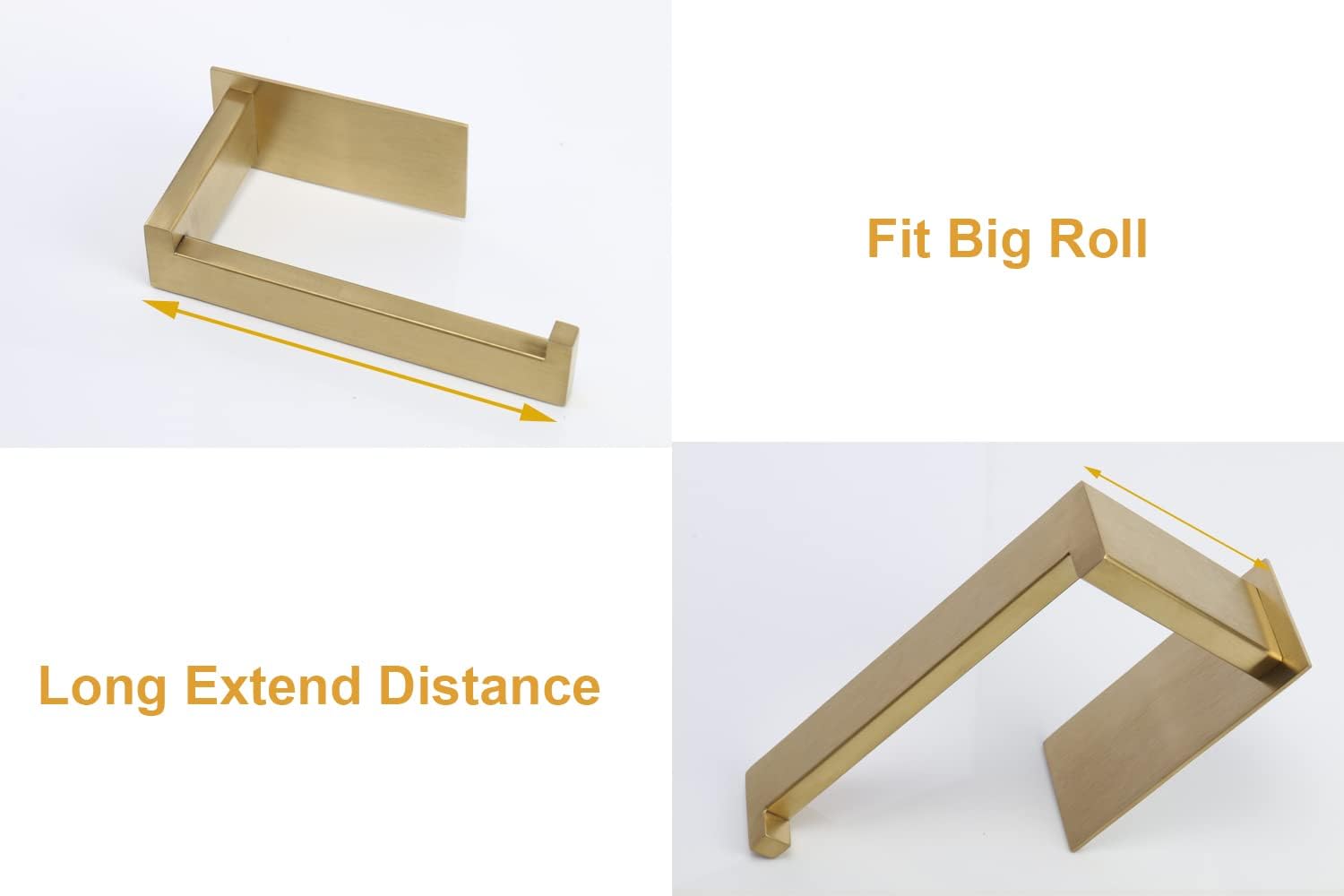 Toilet Paper Holder, Self Adhesive Tissue Holder Stainless Steel Rustproof Paper Roll Holder, No Drilling Easy to Install, Toilet Paper Rack Suitable for Office, Bathroom (Brushed Gold)