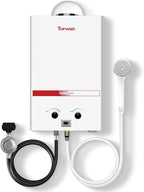 Tankless Water Heater 8L, Portable Propane Camping Water Heater 2.11GPM with Handle Overheating Multi-Protection, Instant Gas Hot Water Warmer for Outdoors RV Trips Shower Boat Cabins,White