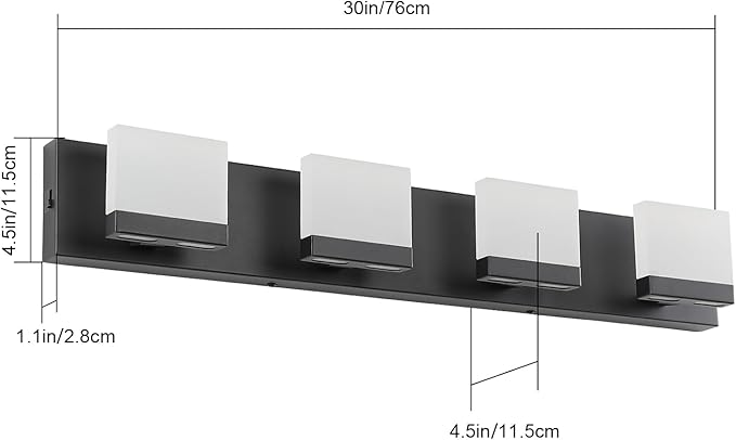 SineRise LED Modern Bathroom Vanity Light Fixtures (4-Light, 30-Inch,6000K), Matte Black Modern Acrylic Bathroom Wall Lighting Fixtures Over Mirror