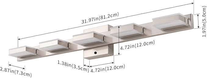 mirrea 32" Brushed Nickel Vanity Lights for Bathroom 5 Light Vanity Lighting Fixtures for Mirror 3 CCT Adjustable LED Vanity Light