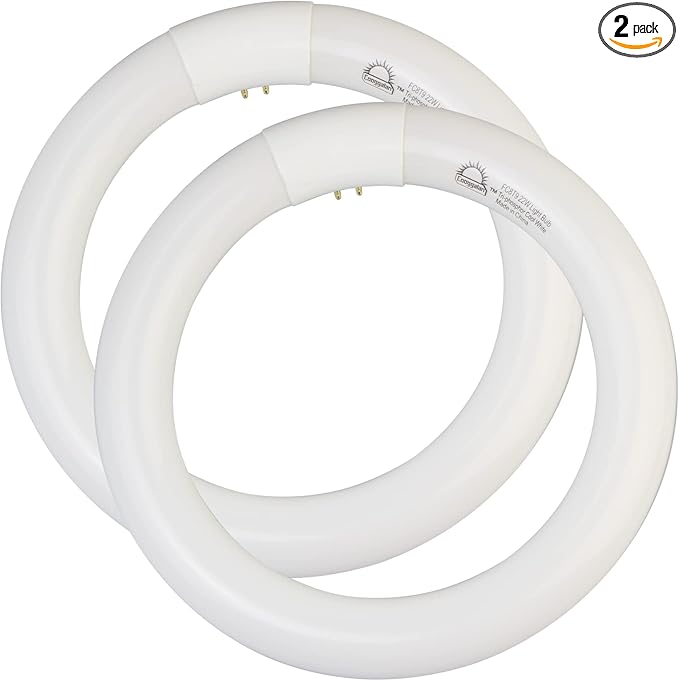 8 inch FC8T9/CW 22W Cool White Circular Fluorescent Light Bulb, Round T9 22 Watt Circline Fluorescent Lamp Bulbs 4100K 1350 Lumens, G10q 4 Pin Base, 2 Pack