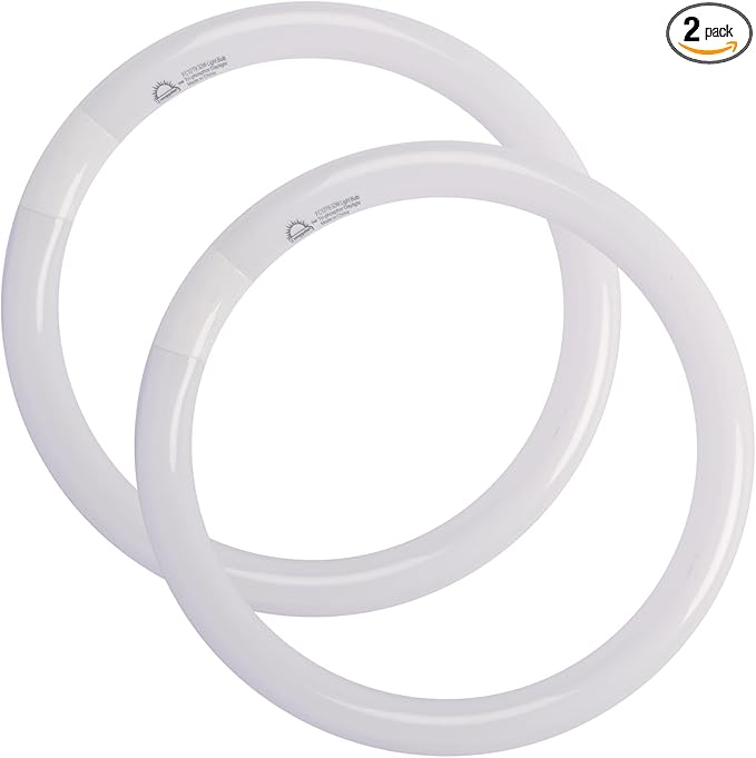 FC12T9/DX 32W 12 inch T9 Circular Light Bulb Daylight, Round Fluorescent Circline Bulbs FC12 T9 32 Watts Kitchen and Bath, G10q 4 Pin Prong, 6500K, 2 Pack