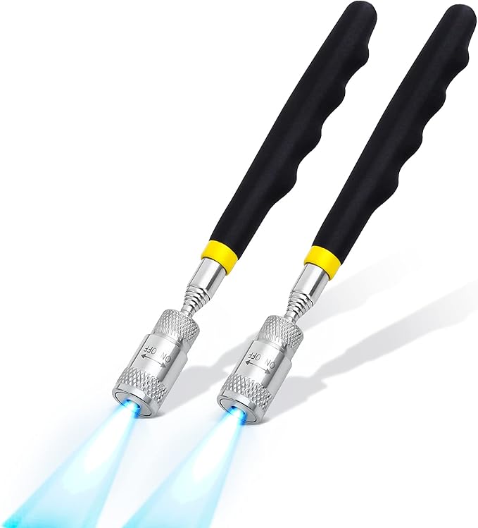 2 Piece 8LBs Telescoping Magnetic Flashlight Pickup Tool with 3 LED Lights, Magnet Stick Rod Extendable 7.5" to 31" for Men, Birthday, Father's Day, Christmas Gift