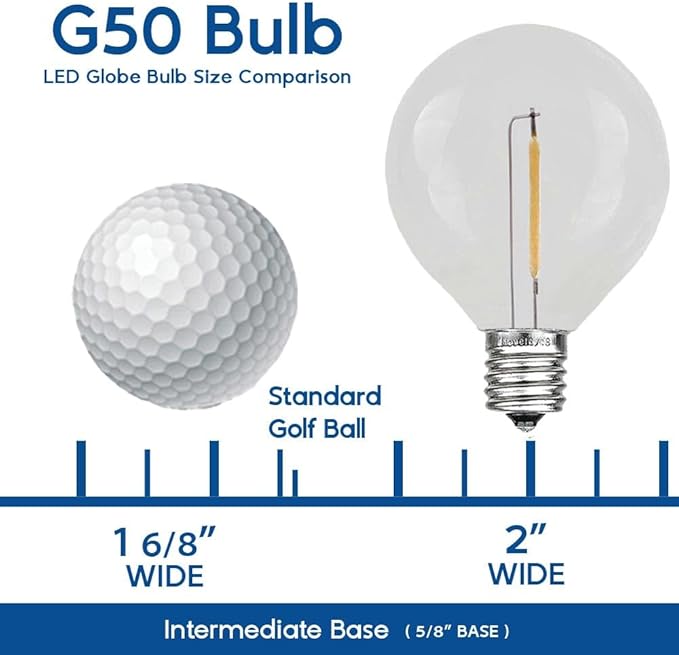 Novelty Lights Incandescent G50 Globe Replacement Bulbs - Outdoor Individual Bulbs for Events, Holiday Parties, Patios, and More - E17/C9 Intermediate Base, 7 Watt Lights (Red, 25 Pack)