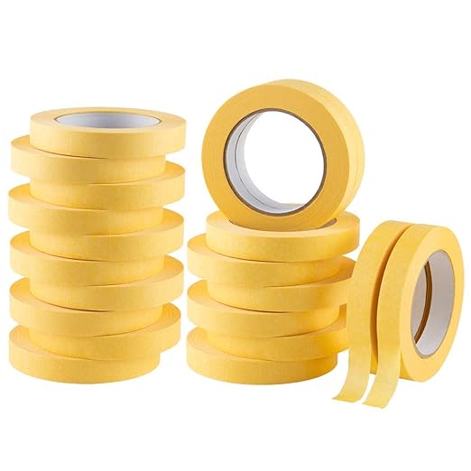 Lichamp 20-Pack Automotive Refinish Masking Tape Yellow 18mm x 55m, Cars Vehicles Auto Body Paint Tape, Automotive Painters Tapes Bulk Set 0.7-inch x 180-foot x 20 Rolls