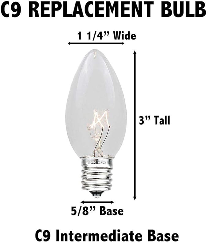 Novelty Lights Incandescent Christmas Replacement Bulbs - Indoor/Outdoor Individual Bulbs for Christmas Tree, Display, & More - C9/E17 Intermediate Base, 7 Watt Lights (Purple, 25 Pack)
