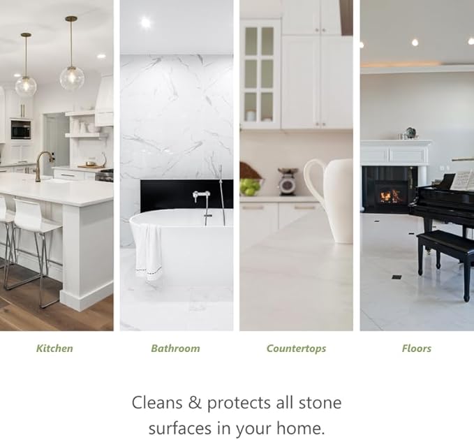 MORE Stone & Quartz Cleaner + Protector - Granite, Quartz & Marble Cleaner - For Kitchen & Bathroom Countertops - Water-Based Surface Spray - Lavender-Verbena Essential Oil - Pint (16oz)