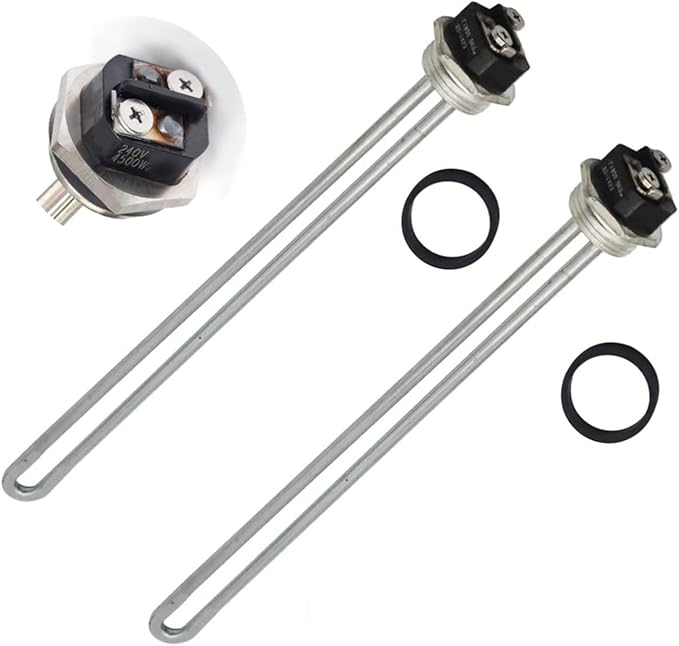 Water Heater Element, 4500W 240V, 2PCs Pack, Screw-in Type, High Watt Density, Chrome Coated Copper, fits most models of Dual Element Eletrical Water Heaters, 2PC4500W_EWH