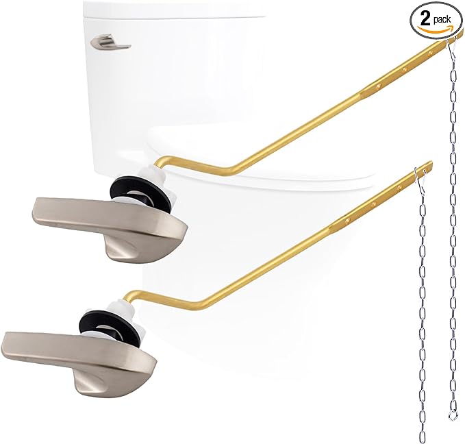 2Pack Universal Side Mount Toilet Handle Replacement Kit Compatible with Kohler K-GP30324-CP/Glacier Bay Toilet with Flapper Chains, Metal Toilet Flusher Lever, Brushed Nickel