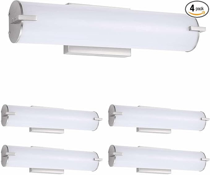 ASD LED 18" Vanity Wall Mount Light Fixture, Linear Bathroom Lighting Bar | 3CCT, Dimmable, Energy Star, ETL Listed | 20W 1500LM 3000-5000K 120V | Long Tube Bath Sconce Over Mirror | Nickel, 4 Pack