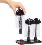 Nu-Foam Triple Glass Washing Brush, Bar Glassware Cleaner with Base, 3 Brushes, Black and White