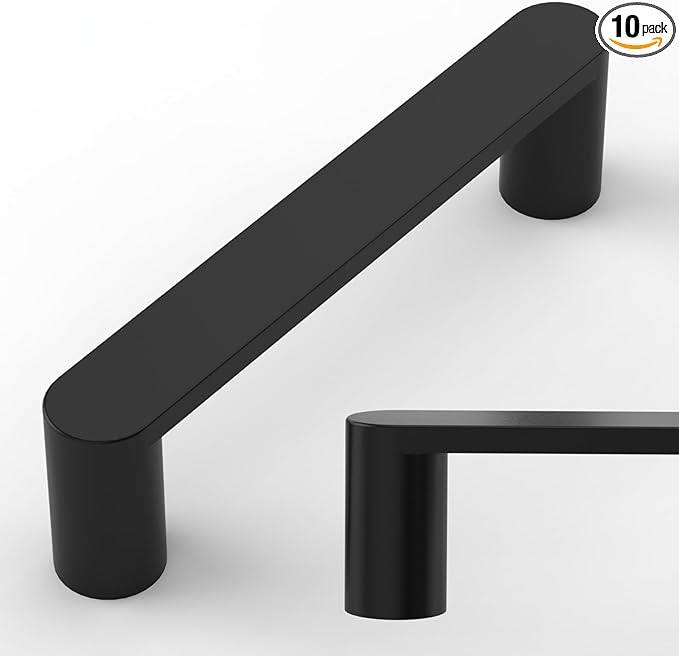 Amerdeco 10 Pack ZH0005MB Matte Black 3.75 Inch(96mm) Hole Centers Kitchen Cabinet Pulls Hardware Modern Kitchen Handles for Cabinets Cupboard Handles Drawer Pulls