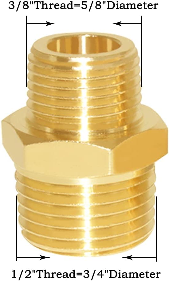 Joywayus 2PCS 1/2" NPT Male × 3/8" NPT Male Hexagon Brass Pipe Fitting Adapter