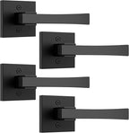 knobelite 4 Pack Dummy Door Handles,Matte Black Square Door Levers,Non-Turing Single Side Knob Pull for Closet French Doors