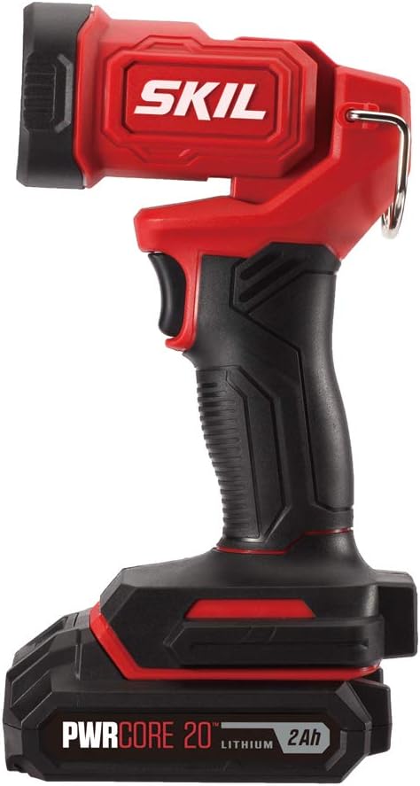 SKIL 20V 4-Tool Combo Kit: 20V Cordless Drill Driver Reciprocating Saw, Circular Saw and Spotlight, Includes Two 2.0Ah PWR CORE Lithium Batteries and One Charger - CB739701,Black, Red