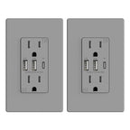 ELEGRP USB Outlets Receptacles, 3-Port Wall Outlet, 30W 6.0A Electrical Outlet, 15 Amp Tamper-Resistant Outlet with Type C Ports, UL Listed, Wall Plate Included, 2 Pack, Matte Gray