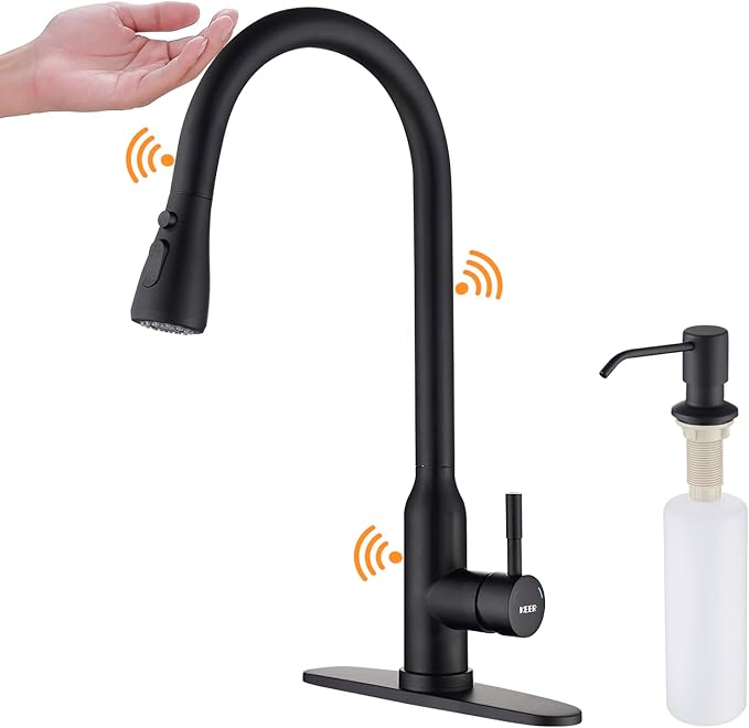 Touch Kitchen Faucet,KEER Smart Kitchen Sink Faucet with Pull Down Sprayer, Touch on Activated Kitchen Bar Sink Faucet Brushed Nickel, Stainless Steel (Matte Black)