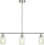3-Light Pendant Lighting Clear Glass Pendant Lighting for Kitchen Island Brushed Nickel Hanging Light Fixture Pendant Light Dining Room Chandelier Farmhouse