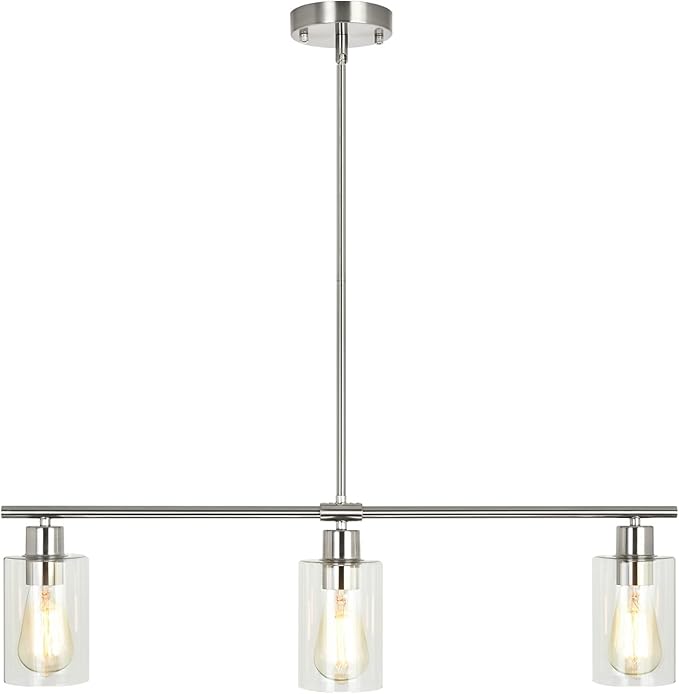 3-Light Pendant Lighting Clear Glass Pendant Lighting for Kitchen Island Brushed Nickel Hanging Light Fixture Pendant Light Dining Room Chandelier Farmhouse