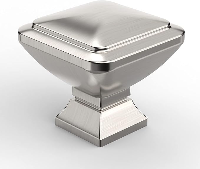 10 Pack 1.2 Inch Brushed Satin Nickel Cabinet Knobs - Square Kitchen Knobs for Cabinets and Dressers