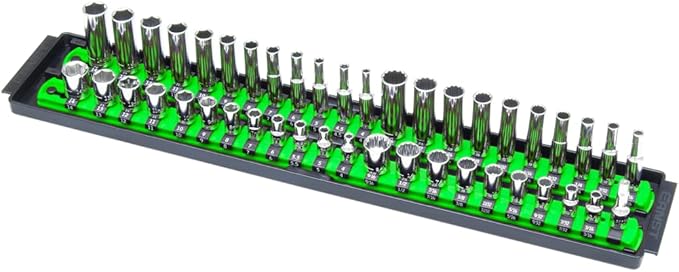 Ernst Manufacturing 8483 Socket Boss, Premium 2-Rail, 1/4 Inch-Drive Socket Organizer, 18-Inch, Green - Made in USA