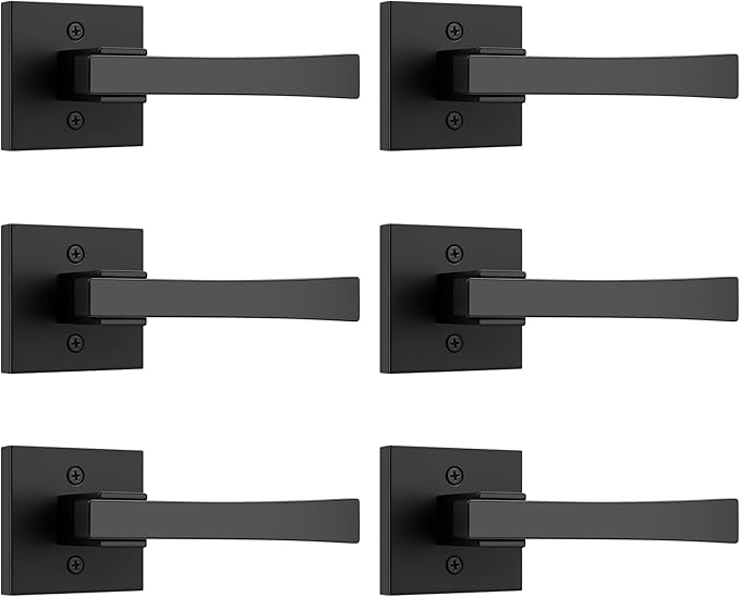knobelite 6 Pack Dummy Door Handles,Matte Black Square Door Levers,Non-Turing Single Side Knob Pull for Closet French Doors