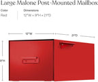 post & porch Malone Mailbox | Post Mounted Mailbox | Black/White/Gray/Brown/Red/Blue/Green, Regular or Large, Weatherproof Mail Box for Outside, Customizable (Red, Large)