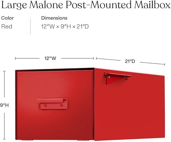 post & porch Malone Mailbox | Post Mounted Mailbox | Black/White/Gray/Brown/Red/Blue/Green, Regular or Large, Weatherproof Mail Box for Outside, Customizable (Red, Large)