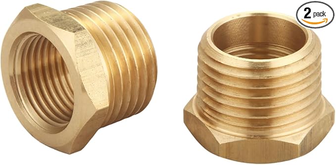3/4 Inch NPT Male x 1/2 Inch NPT Female Brass Reducer Hex Bushing, Thread 1" OD to 0.75" ID, (2 Piece)