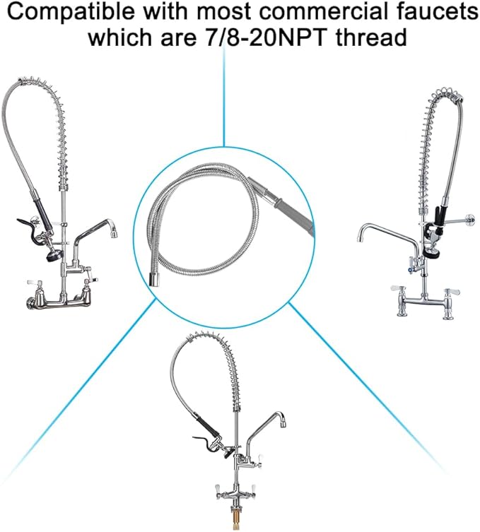 60 Inch Pre Rinse Spray Hose with Heat Resistant Handle Replacement B-0044 for T&S Brass, 1.42 GPM Commercial Sink Sprayer Hose for Restaurant Kitchen Sink Faucet