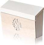 Wall Mount Mailbox, Large Capacity Mailbox for House Outside, Galvanized Steel Rust-Proof Metal Post Drop Box, 15.74"×9.84"×4.33" Flower Hollowed Wooden Patterned Metal Sheet