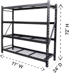 Generic Heavy Duty Member Mark 4-Shelf Industrial Storage Rack in Black, 77"" W x 24"" D x 72"" H (1 PACK)