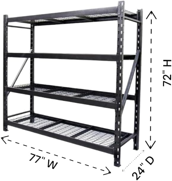 Generic Heavy Duty Member Mark 4-Shelf Industrial Storage Rack in Black, 77"" W x 24"" D x 72"" H (3 PACK)