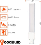 GoodBulb 9 Watt Replacement Horizontal LED Plug-in Light Bulbs | Commercial 6 Watt Hybrid 2 Pin GX23 Base 4000K Cool White | High Output 600 Lumens | 180° Beam LED PL Light Bulbs | 10 Pack