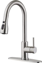 CREA Kitchen Sink Faucet,Pull Down Kitchen Faucets with Sprayer 3 Modes,Brushed Nickel Uitility Laundry Faucet Single Hole Bar Sink Faucet 360°Swivel High Arc Commercial RV Faucet Stainless Steel