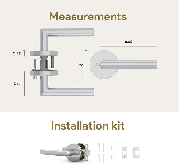 Mega Handles Ronn Privacy Lever & Lock Door Handle Set for Hallway, Closet and Bathroom, Keyless Lock, Heavy Duty Door Levers, Fits All Standard Door Sizes, Screws Included - Polished Chrome (1 Pack)
