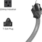 HEZI 20 Amp Power Strip with 5-20P/T- Plug, Heavy Duty High Amp Metal Surge Protector, Mountable Industrial Power Strip with 6AC Outlets(5-20R) and Circuit Breaker, 6FT 12AWG Extension Cord