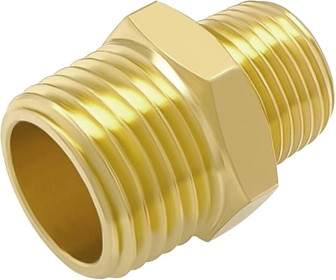 Hooshing 2PCS Brass Reducing Nipple 1/2" NPT to 3/8" NPT Male Thread Reducer Adapter Pipe Fitting