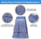 Pack of 6 Heavy Duty Commercial Looped End Cotton Mop,String Cotton Mop Refill Heads for Industrial,Residential and Most Floor Cleaning-Wet Industrial Blue String Mop Replacements Head