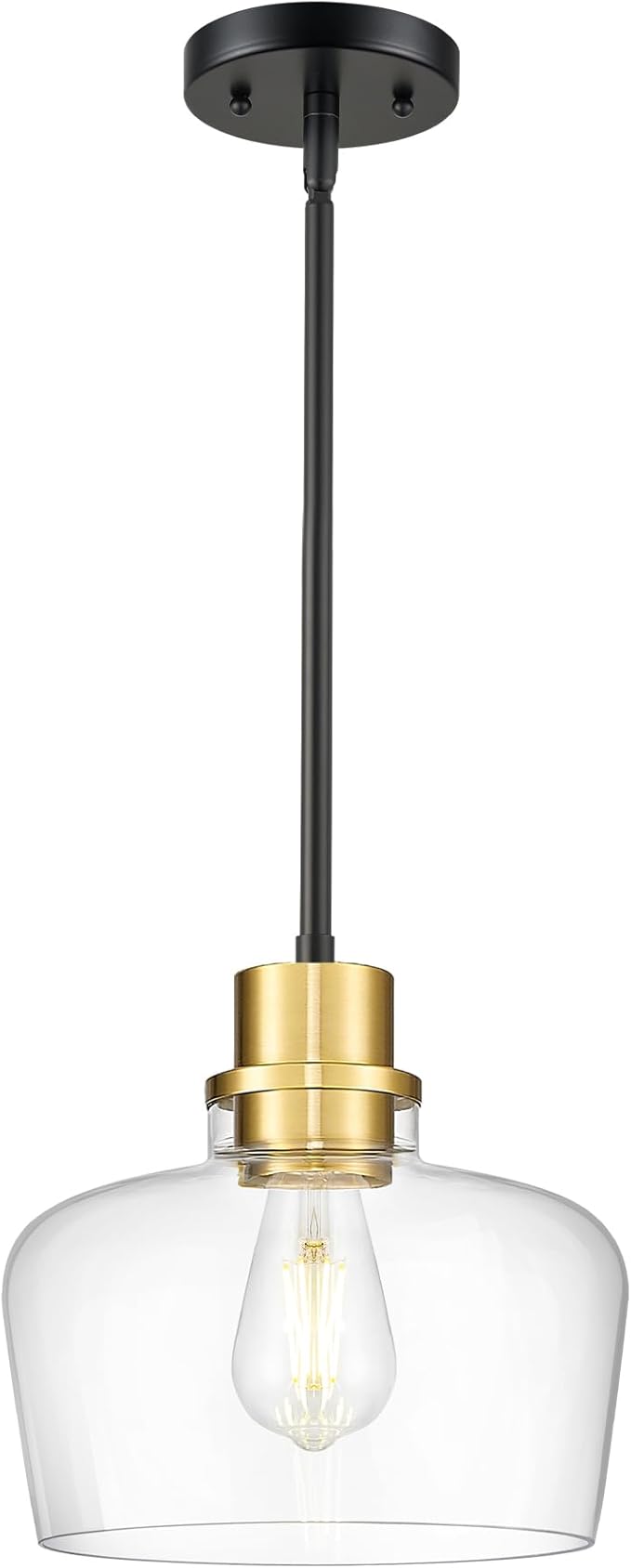 Emak 10 Inch Large Glass Pendant Lights Kitchen Island, Black and Gold Pendant Light Fixtures, Modern Farmhouse Island Lights for Kitchen, Dining Room, Bathroom, PL126-BKBGD-CG